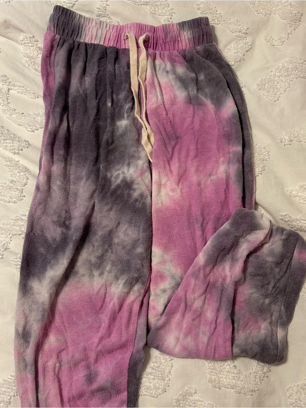 Lilac/Pink/Gray Jogger Sweatpants with Subtle Tie-Dye